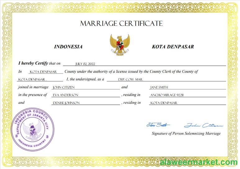 Indonesia marriage certificate Word and PDF template